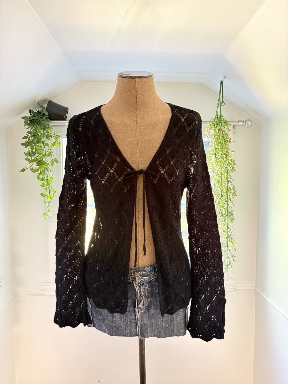 Black Knit Tie-Front Women's Cardigan